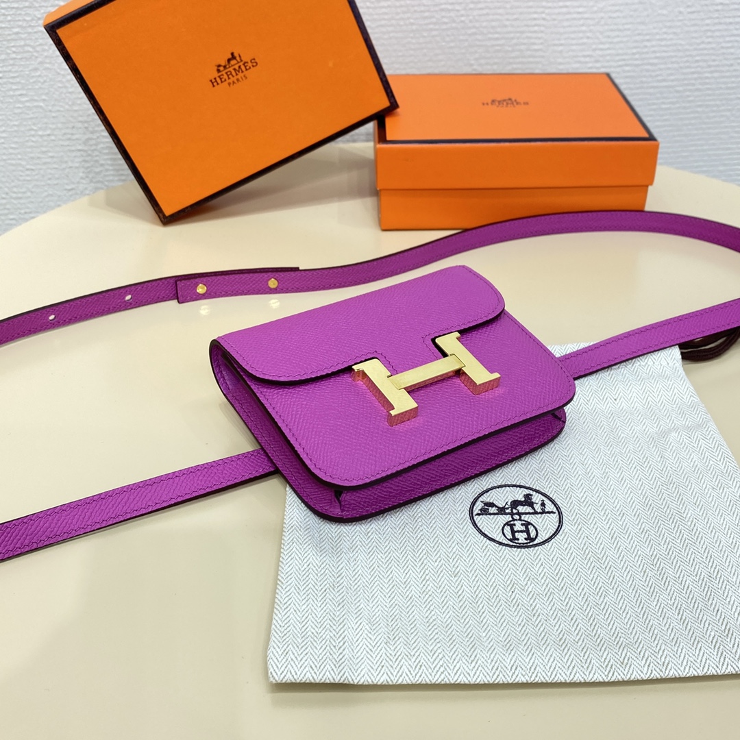 Hermes Constance Slim Wallet Belt Bag In Anemone Epsom Leather